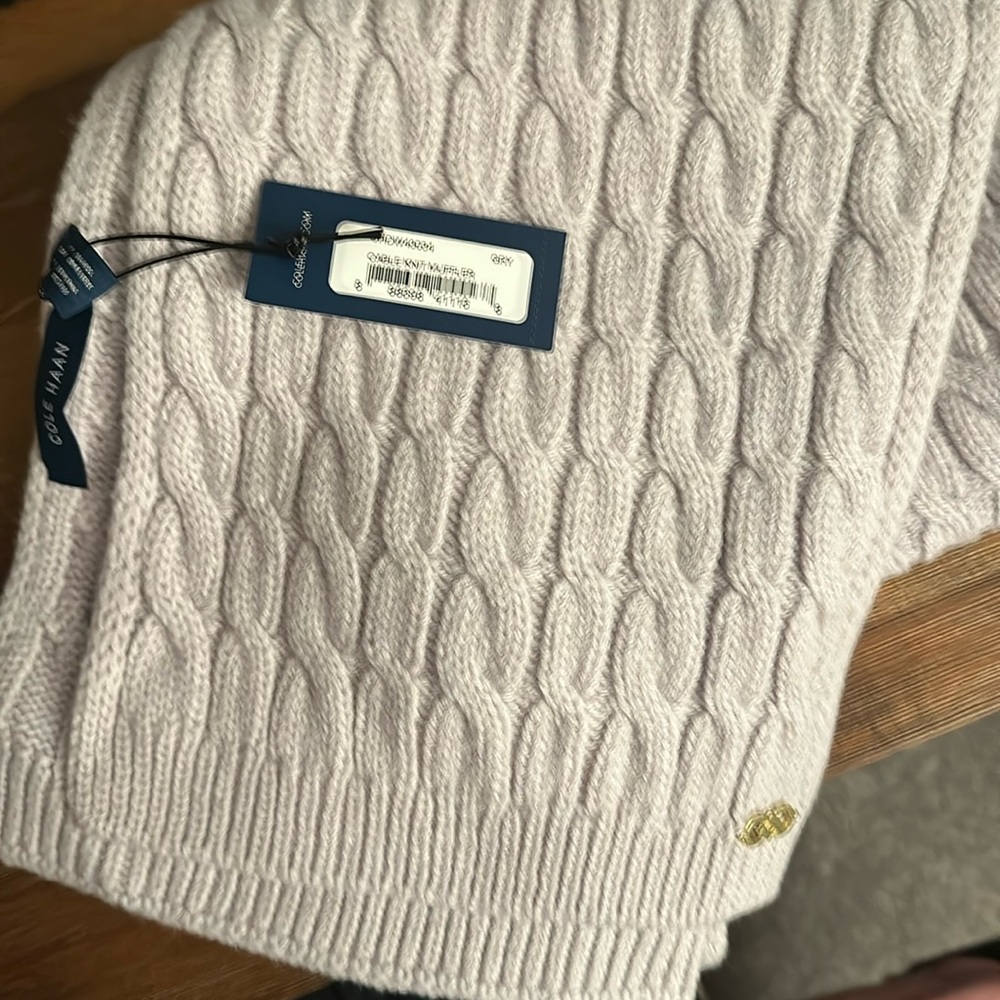 Cole Haan grey wool cable knit muffler